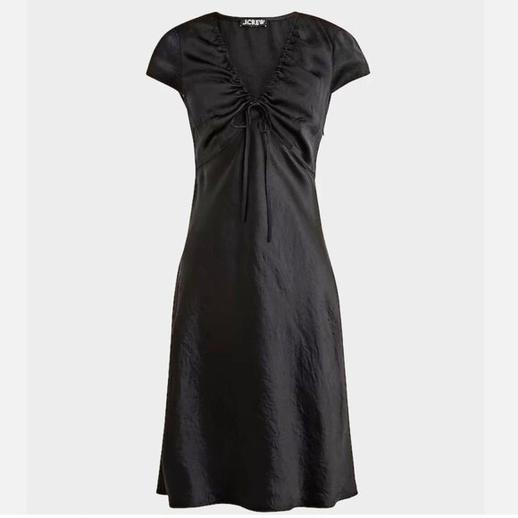 NWT J. Crew Short Sleeve Luster Texture Satin Dress Sz 12 Black Fairycore Large - Picture 1 of 6